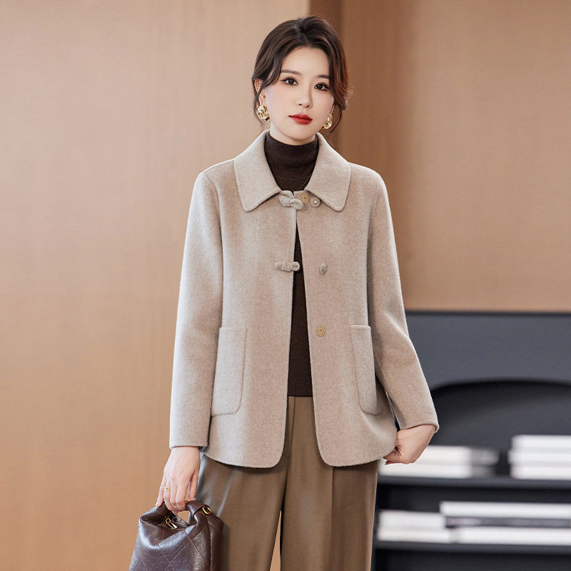 妈妈装双面羊毛呢大衣女2025新款秋冬短款中国风盘扣羊毛呢子
