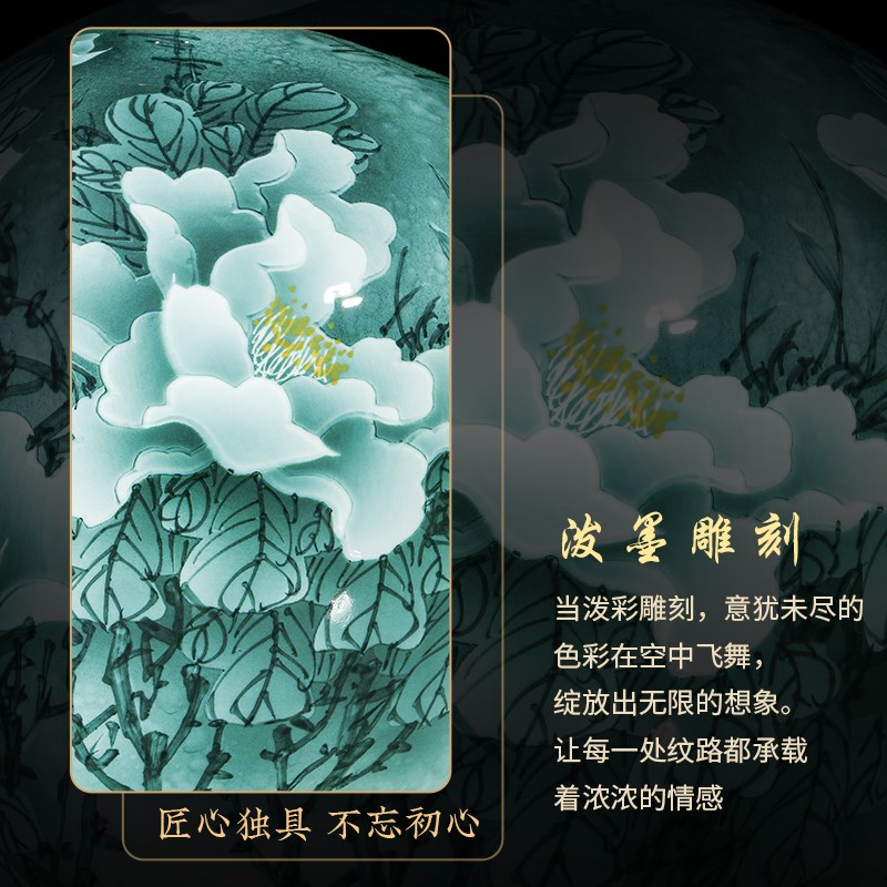 景德镇陶瓷器手绘青花瓷花瓶摆件客厅插花石榴瓶新中式角几装饰品