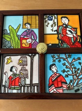 [绘陶家居]立体浮雕手绘陶瓷板画DIY四组合干果收纳盒首饰盒零食