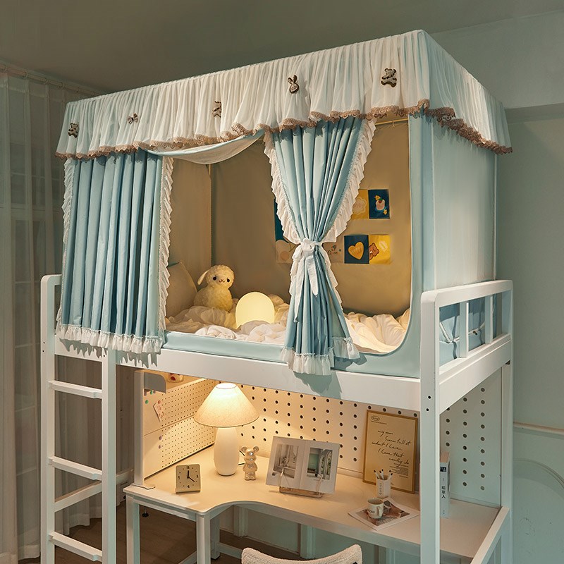 强遮光学生宿舍蚊帐床帘一体式寝室上下铺免安装单人全包床幔