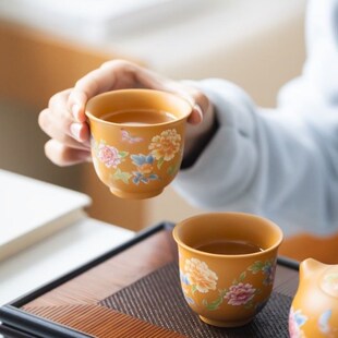 黄段泥复古牡丹变色紫砂茶壶高端家用泡茶壶功夫茶具