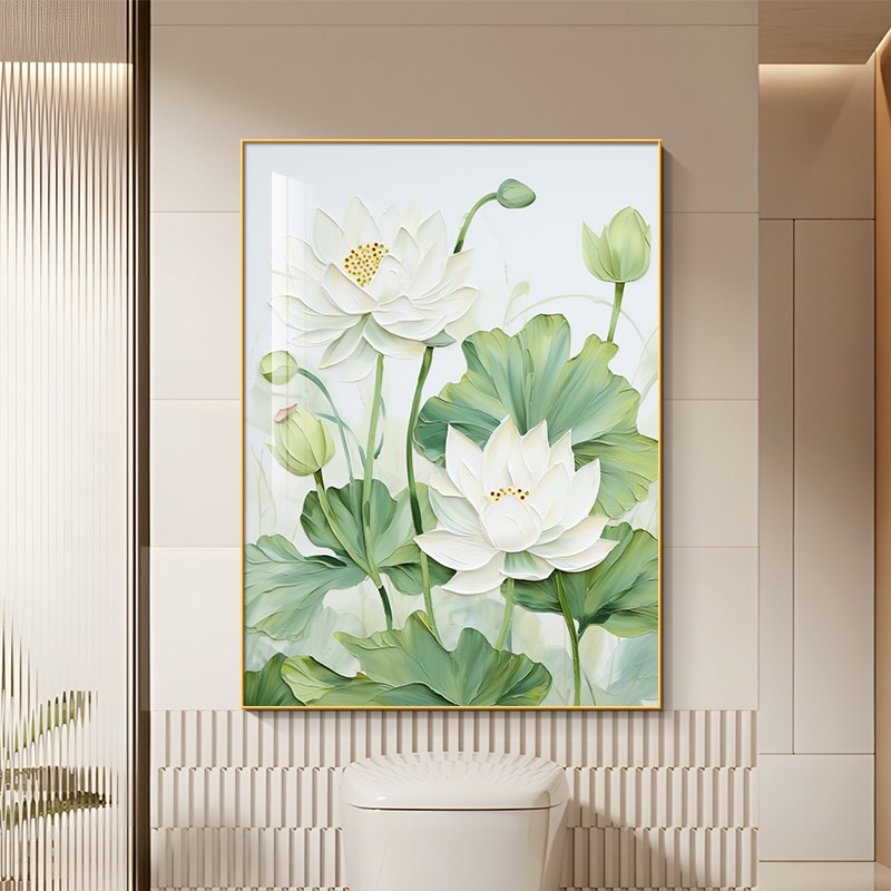 和气生财新中式客厅挂画卫生间厕所净秽荷花装饰画高级感茶室壁画