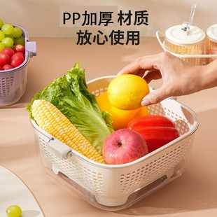 厨房客厅家用洗水果盘简约塑料淘菜菜篮子 双层洗菜盆沥水篮套装