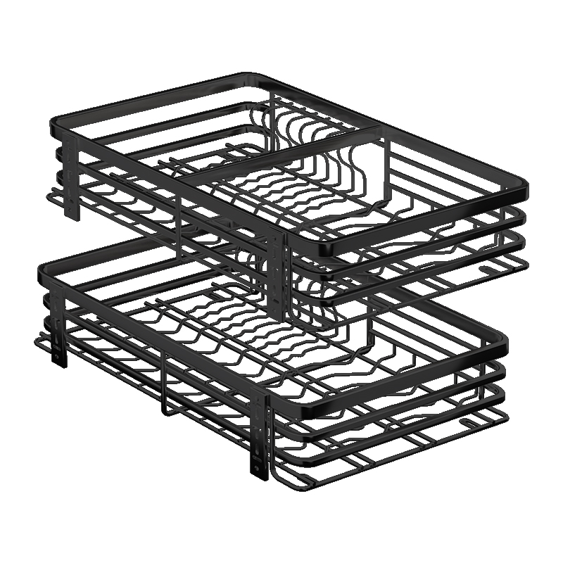 拉篮厨房橱柜304不锈钢碗柜双层抽屉式内置碗篮收纳调味碗碟碗架