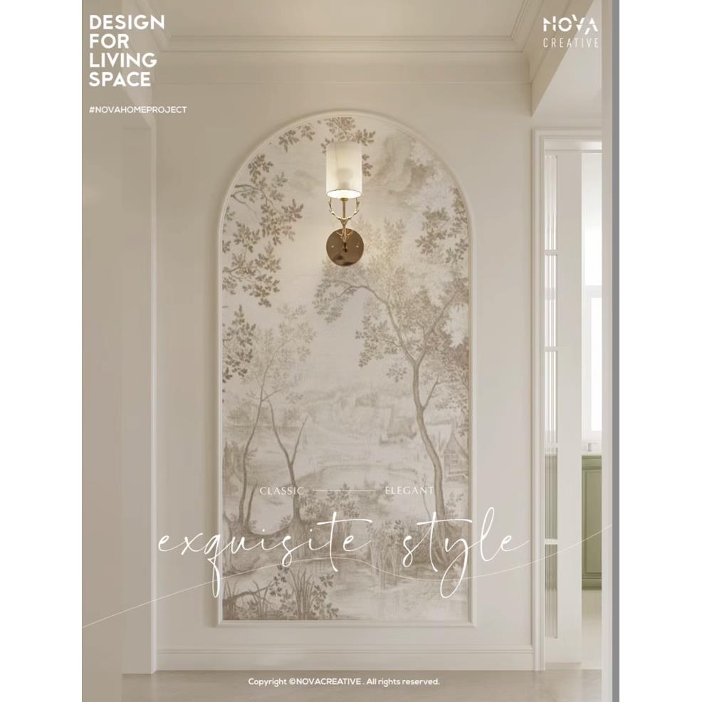 法式树林墙布覆古南洋风卧室客厅背景墙壁纸玄关墙纸手绘定制壁画