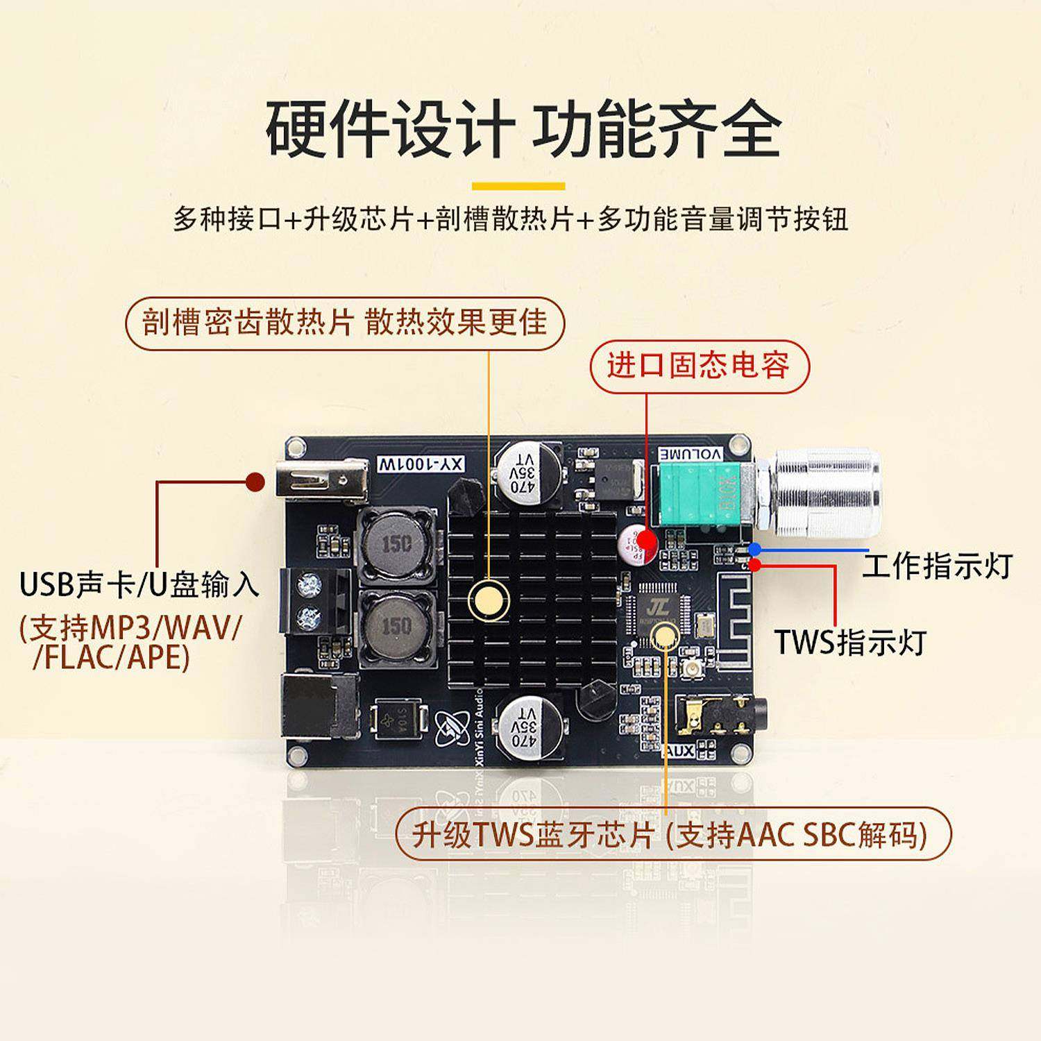 TPA3116 单声道100W蓝牙音频功放板模块TWS对箱APP真无线XY-1001W