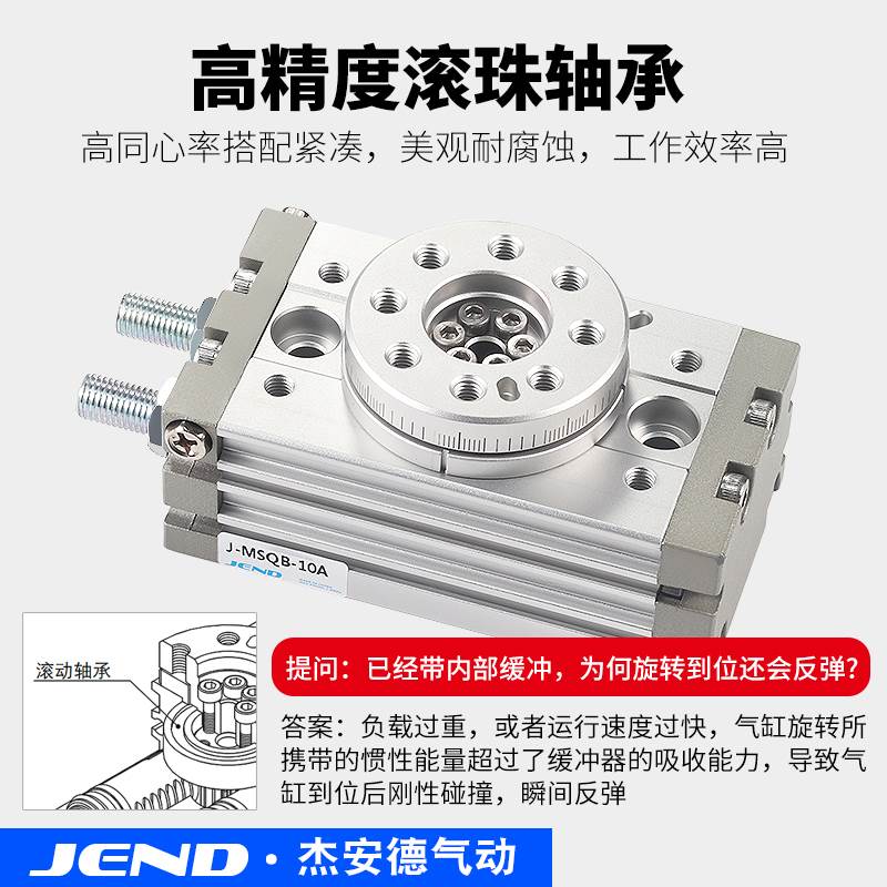 旋转摆动气缸90度至180度 高精度型气动MSQB系列机械手配件 带内