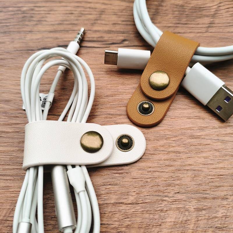 牛皮收纳扣数据线绕线器耳机线绑线整理集线扣卡夹真皮扣子高级感