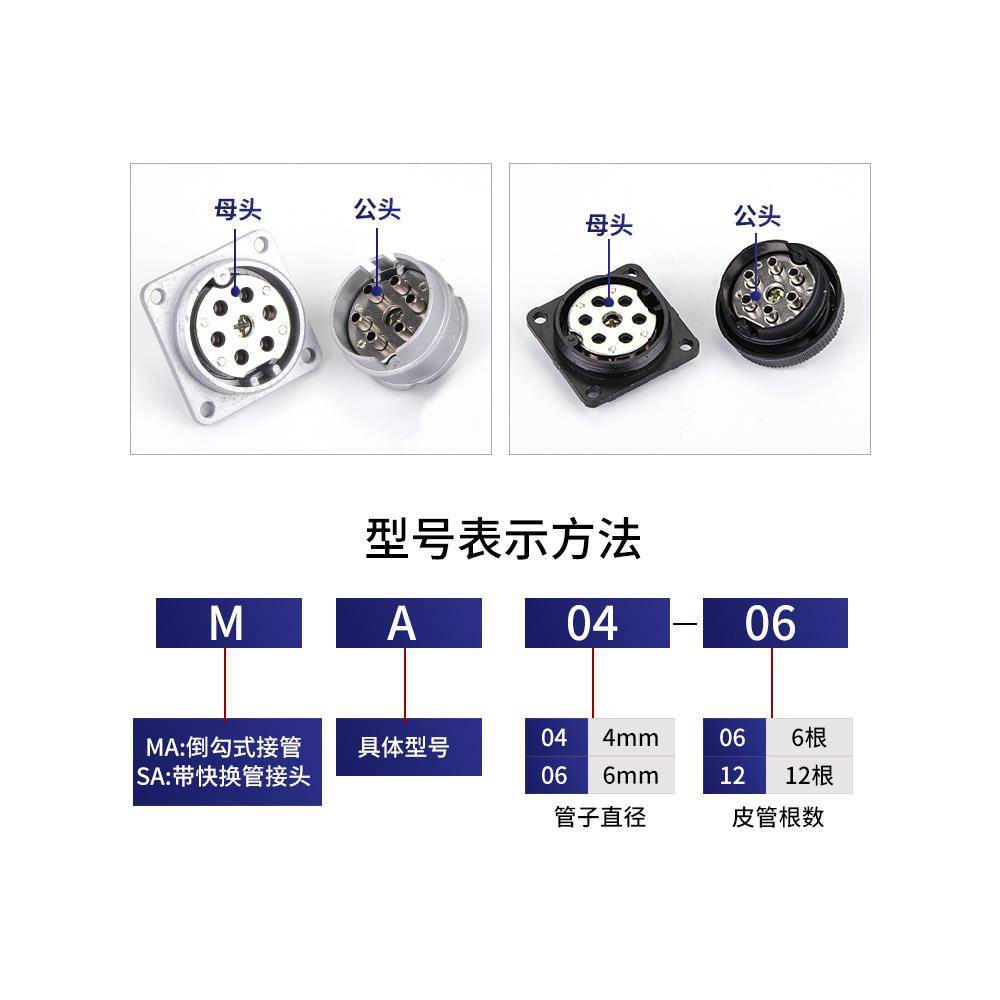 气动多股气管气路连接器航空插头多管对接快速接头DMK6-04DM12-06