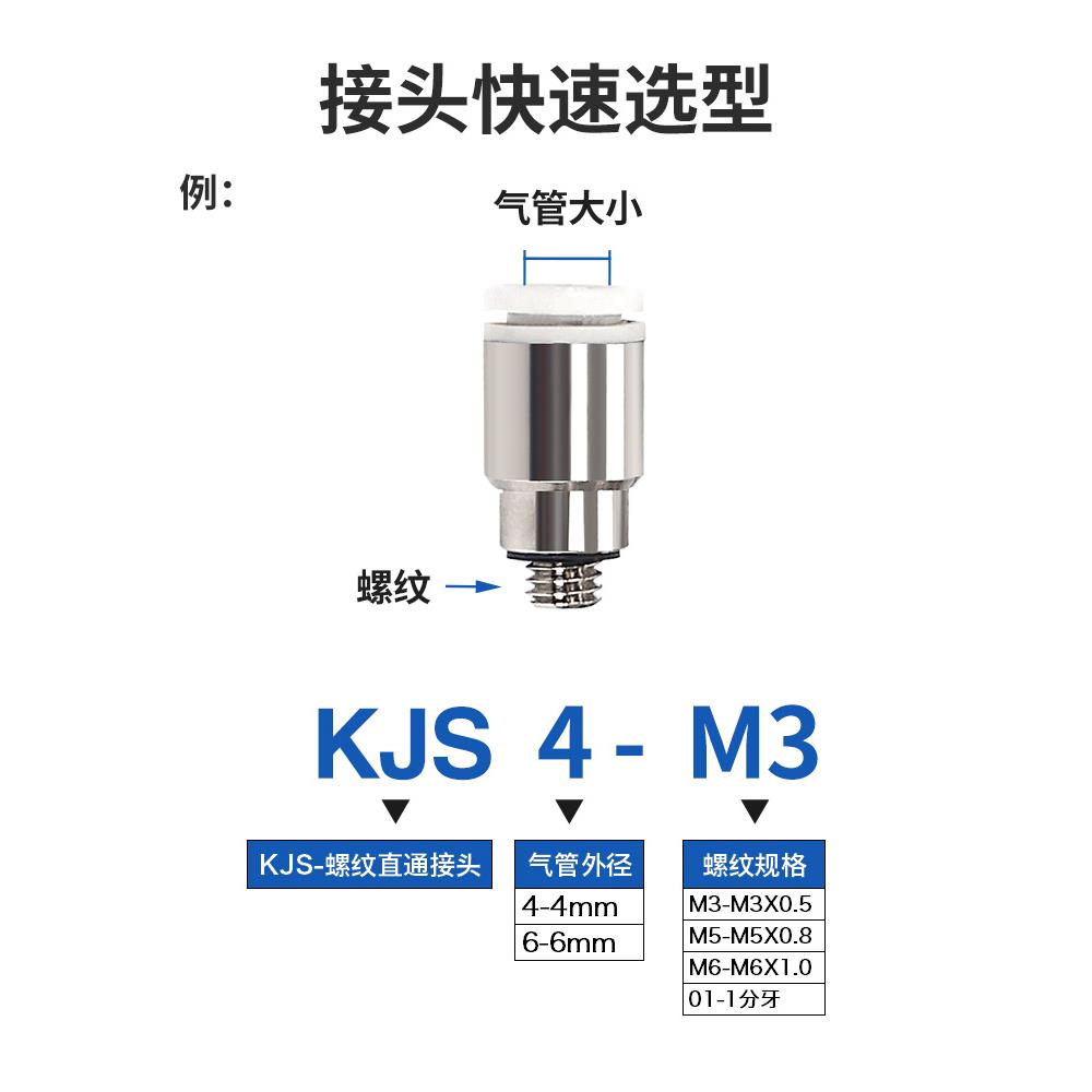 星辰气动微型迷你快速接头KJS4/6-M3/M5附件螺纹直通接头圆形