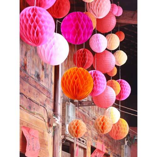 蜂窝花球折叠灯笼儿童生日装饰房间拉花艺术派对婚礼房间布局装饰