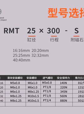亚德客型磁耦式无杆气缸RMT10/16/20/25/32/40X200X300X500X600-S