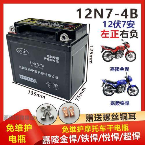适用嘉陵金悍铁悍悦悍JH125/150-7机车免维护电池12V7A干电瓶