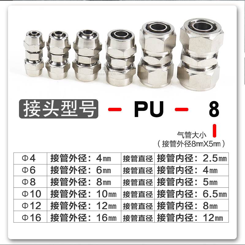 全铜接头快拧PU直通 PG变径直接气管锁母型 6-4 8-6 10-6 12-16mm