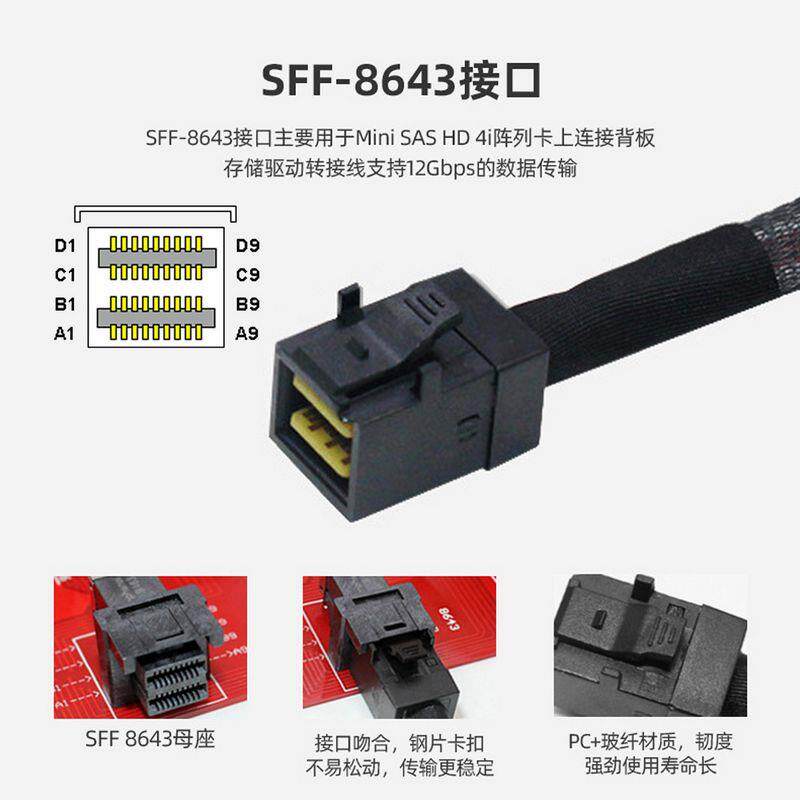 Mini SAS HD线 线对接头SSF-8643母对线 线延长板 替换8644内转外