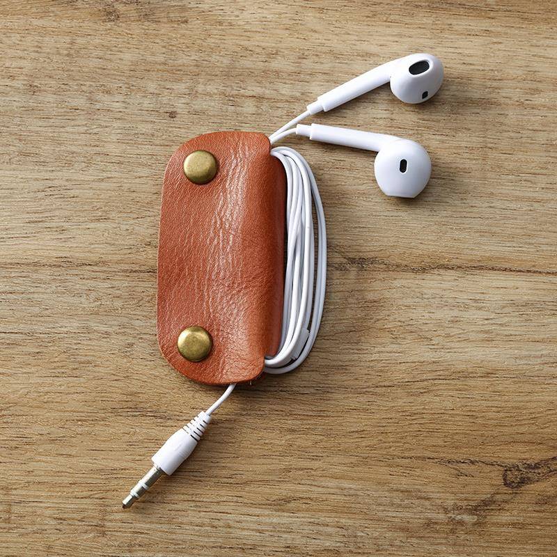 原创简约有线 线耳机绕线 线器真皮缠绕收纳神器可携式创意迷你定制logo