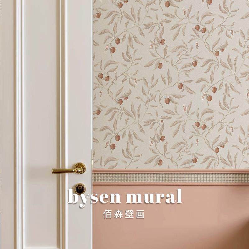 法式卧室背景墙壁纸小果实客餐厅墙布酒店民宿美式田园壁画小红书