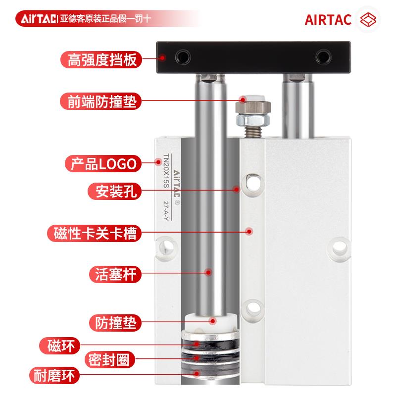 亚德客双轴双导杆气缸TN10/16/20/25X10X20x25X30X60x40x50X90-S