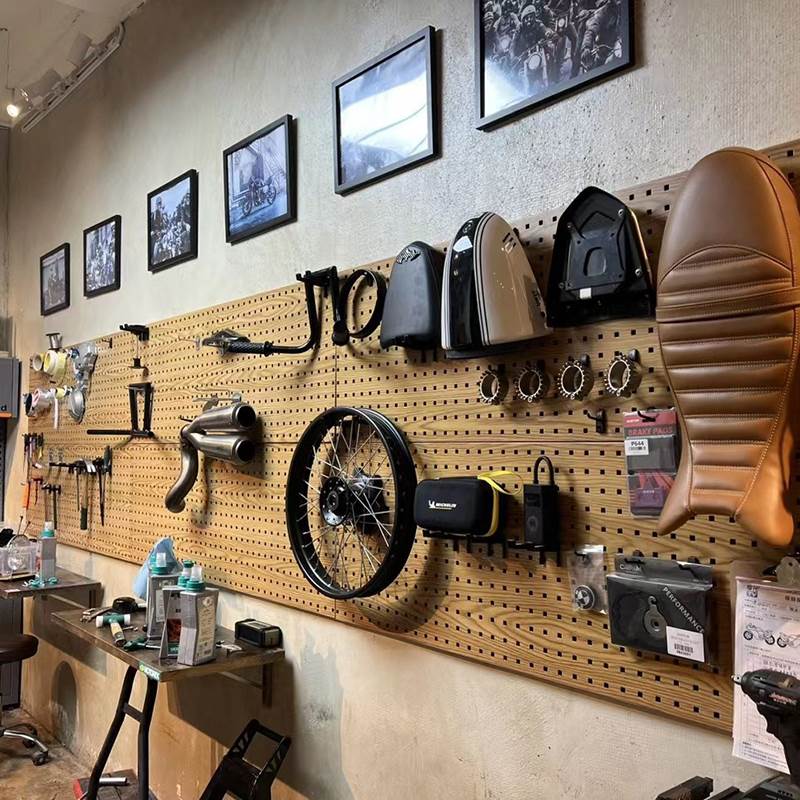 洞洞板置物架木纹色五金户外汽修收纳整理展示架子方孔工具挂板