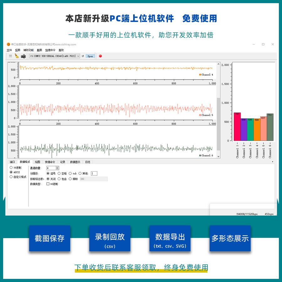 多通道sEMG表面肌电感测器六导表面肌电信号采集Arduino二次开发