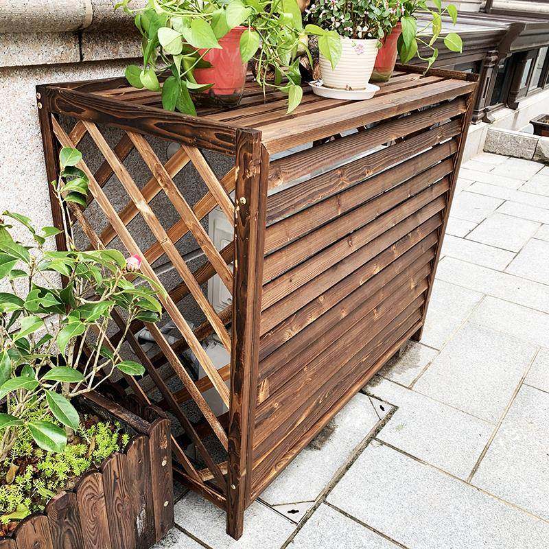 室外中央空调外机罩百叶窗格栅通风口保护罩防腐木装饰遮挡美化架