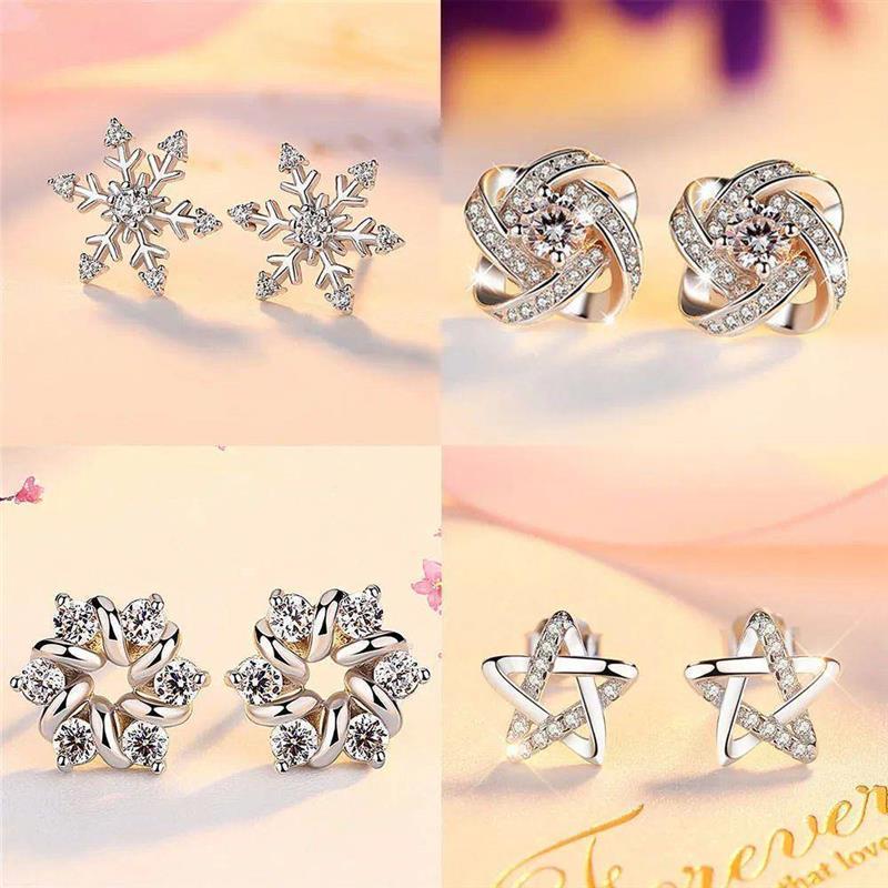 925 Sterling Silver Zircon Stud Earrings For Women New Fashi