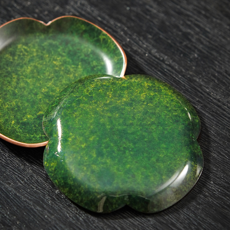 手工复古青苔绿海棠杯托紫铜茶杯垫茶道零配件高R级感喝茶隔热垫