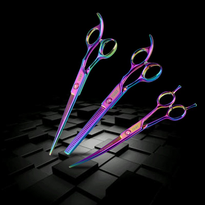 TOBY宠物美容剪刀狗狗修毛剪子7.5寸8英寸双尾弯翘剪直剪牙剪