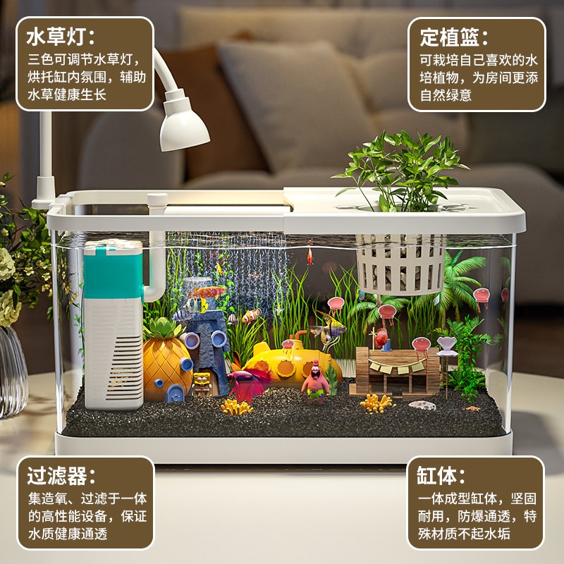 鱼缸2025新款过滤制氧一体机小型客厅桌面生态造景乌龟金鱼饲养缸