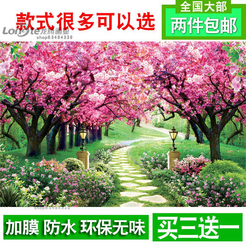 墙上装饰纸画花卉海报客厅壁画年画墙贴山水风景卧室直播背景帖画