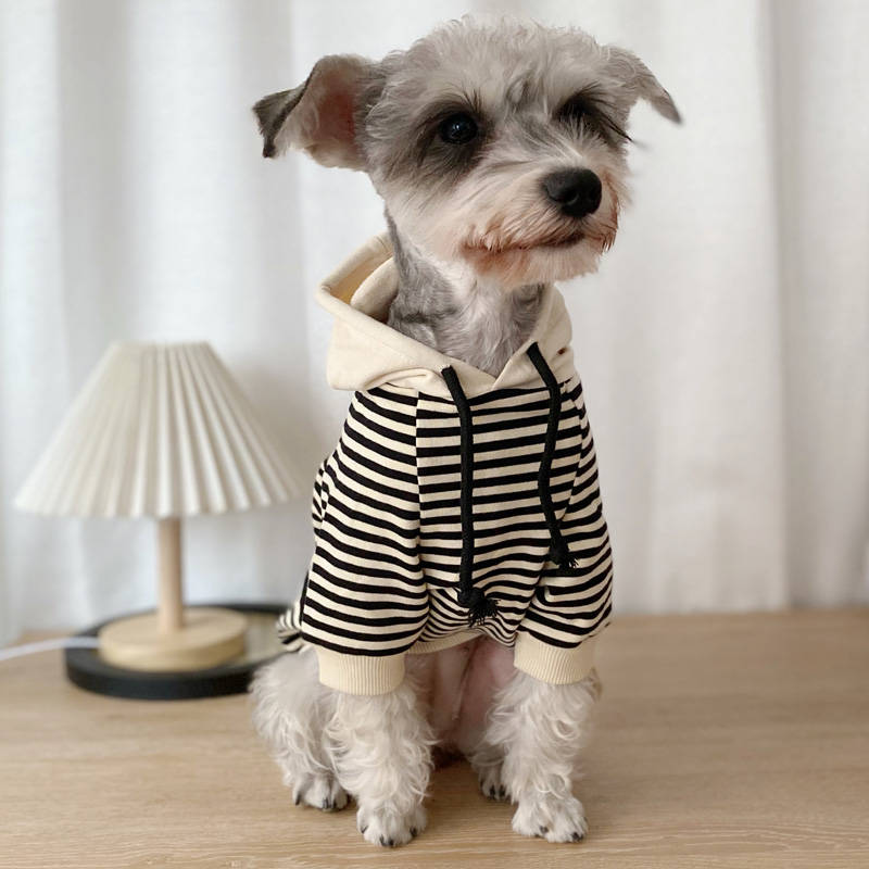 2021秋款宠物衣服雪纳瑞泰迪法斗柴犬小型犬狗狗条纹潮牌连帽卫衣