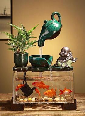 家居鱼缸流水喷泉循环水招财客厅摆件玄关装饰品办公室桌面送礼品