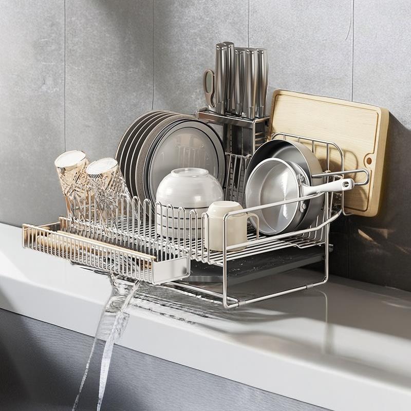 304不锈钢碗碟收纳层架沥水碗架厨房水槽置物架碗盘沥水架台面碗