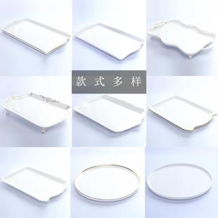 描金家用咖啡具茶具茶盘骨瓷水杯茶杯会议杯盘 陶瓷托盘长方形欧式