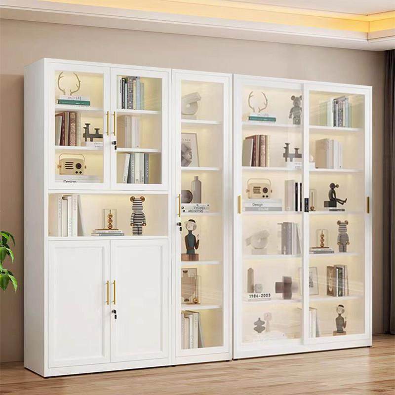 家用带锁钢制书柜推拉门玻璃门客厅展示柜高脚落地铁皮收纳储物柜,住宅家具,组合书柜,淘宝优惠券,粉丝福利购,淘宝优惠卷