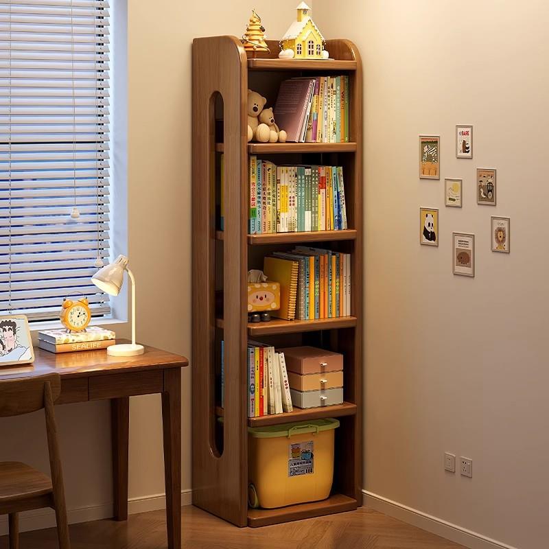 木书架置物架落地一体靠墙收纳柜简易儿童学生家用不占地方书柜