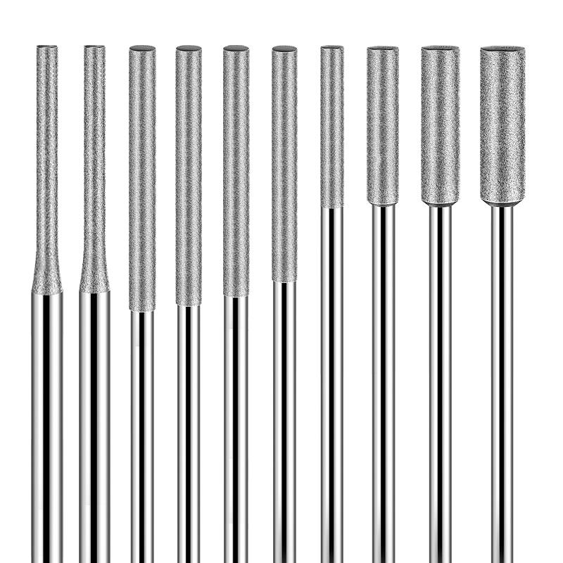 金刚石磨头3mm套装加长平头圆柱合金玉石玉雕工具打磨电磨针磨棒