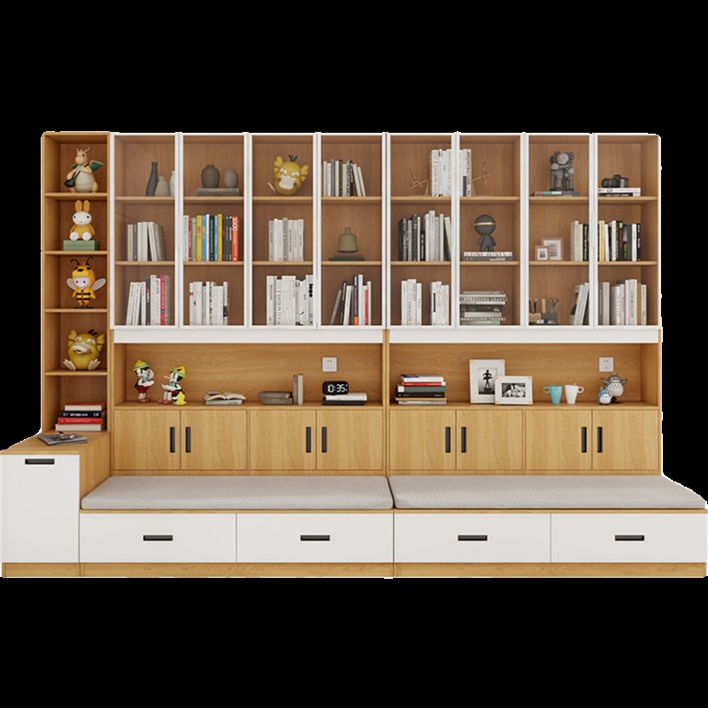 去客厅化卡座书柜一体整墙组合书架网红落地实木书柜沙发玻璃展示