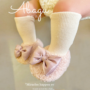 婴儿棉鞋 袜新生儿室内地板鞋 公主鞋 9个月女宝宝鞋 1岁 冬季