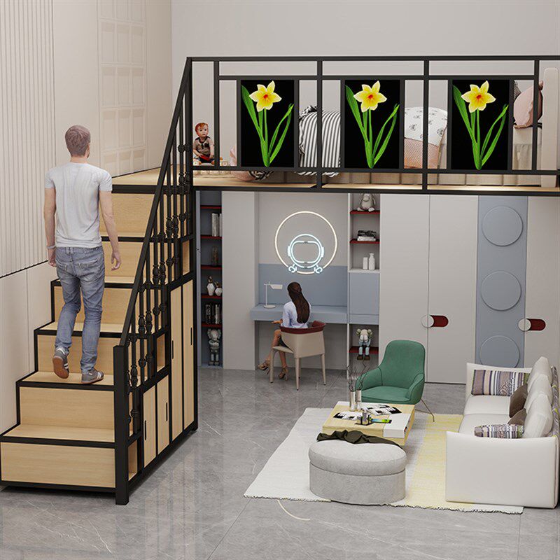 铁艺复式diy 二楼床隔层小户型阁楼床公寓树屋床简约Y隔层钢结构