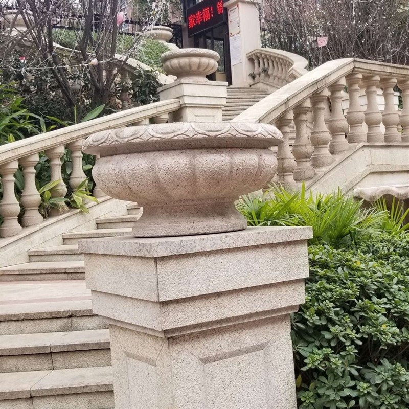 欧式景观花盆石雕k花钵天然石材水钵黄锈石喷泉公园庭院大理石摆