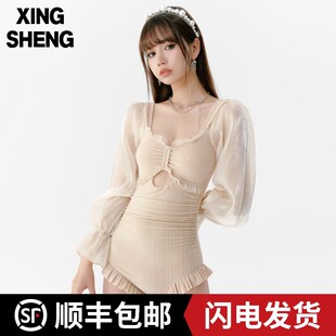 遮肉显瘦学生少女泡温 保守仙气韩国连G体长袖 泳衣女2021新款 爆款