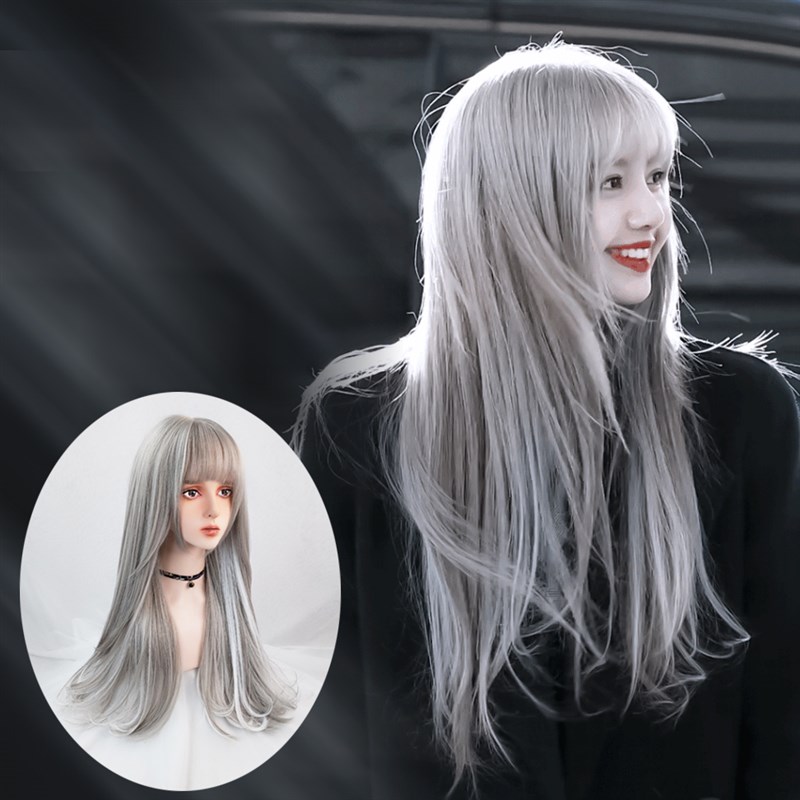 奶奶灰大波浪欧k美假发女长发灰色挑染微卷长卷发头套