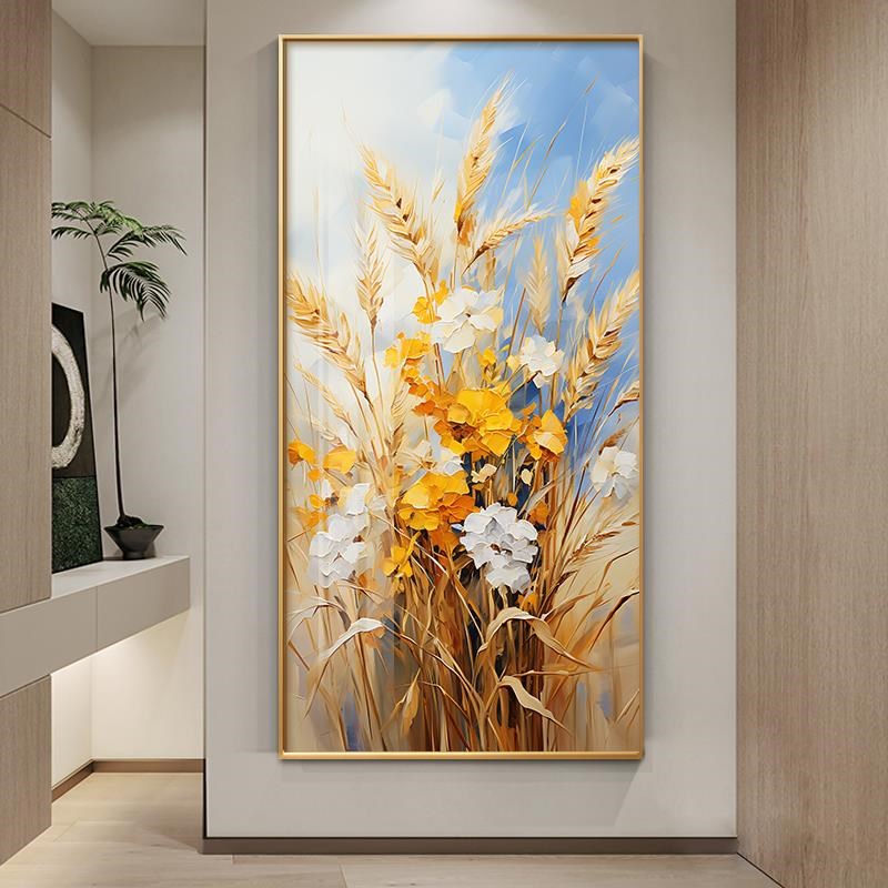 网红入画户丰收麦穗玄关装饰画竖款正对门走廊过道壁店客厅酒玄幻图片