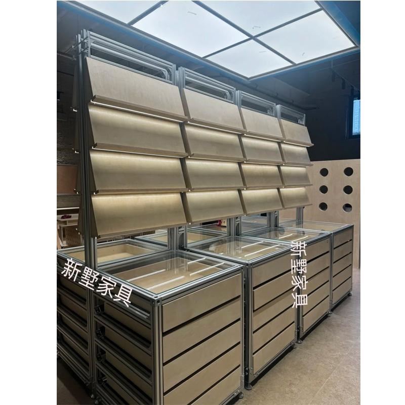 桦木板置物架落地多层收纳储物柜子办公室靠墙展示架陈列架陈列柜