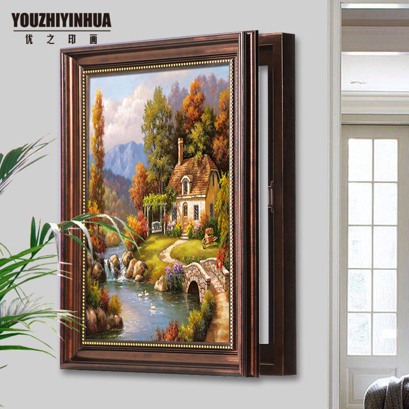 美式欧式电表箱装饰画遮挡强弱配电箱推拉消火栓客厅壁画风景挂画