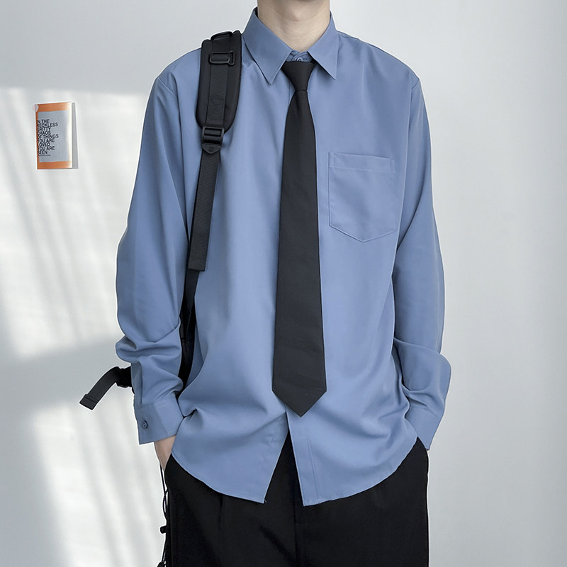 白色长袖衬衫男正装宽松纯色寸衫男生加绒加厚DK制服学院风少年感