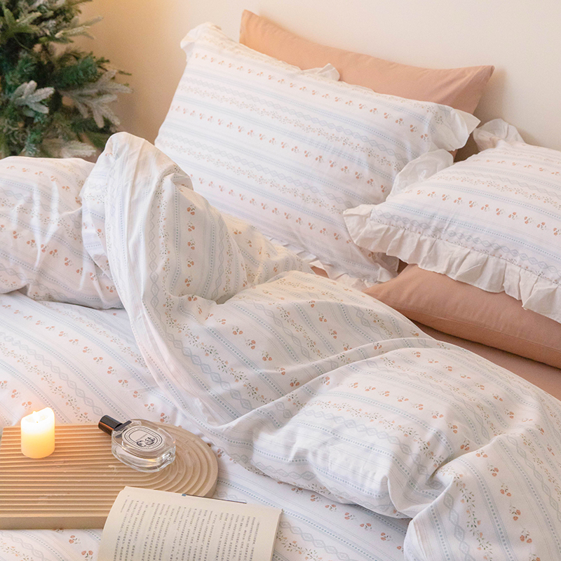 韩式小碎花全棉荷叶边被套四件套花边被罩单件文艺床单三件套