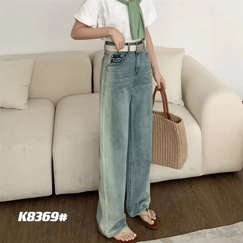 8369#欧货时尚春季爆款牛仔y拖地裤女韩版宽松渐变色直筒裤潮百搭