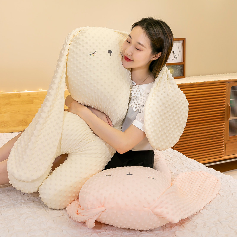夏季豆豆绒抱枕女生睡觉夹腿牀上布娃娃沙发柔软白色毛绒玩具可爱